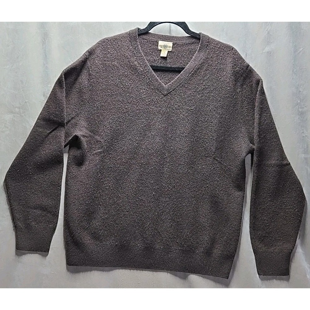 Trevero III Cashmere Sweater Men's Large Brown V-Neck Pullover Long Sleeve
